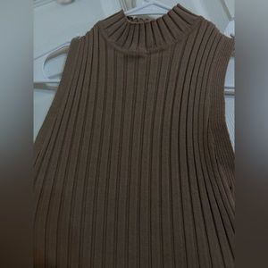 Fashion Nova - tan turtle neck sleeveless sweater top